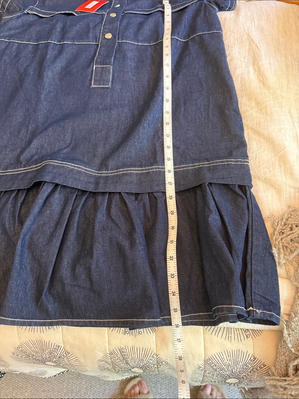 Dark Blue Denim Mini Dress with Ruffle Hem - Picture 12 of 12
